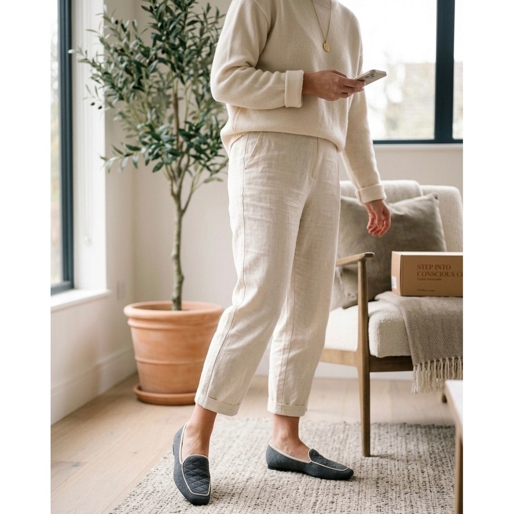 VIVAIA Gray Knit Square Toe Loafers – Comfortable Sustainable Everyday Flats